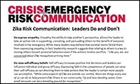 The front page of the Leaders Do and Don’t fact sheet that discusses the CERC principles within the context of leaders communicating about Zika.