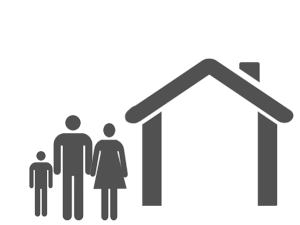Icon of a family standing outside a house