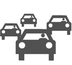 Icon of a group of people evacuating in their cars