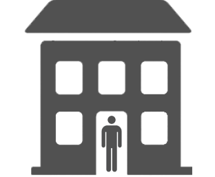 Icon of a person standing in the doorway of a building