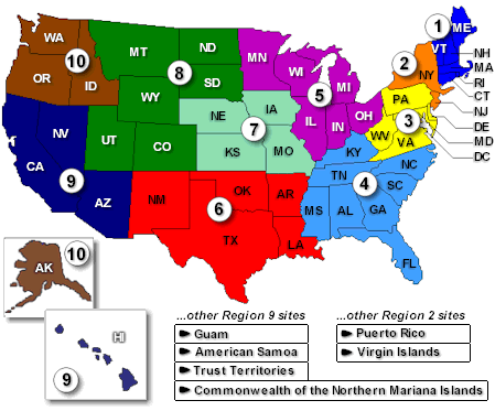 US Map showing regions