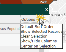 Default Sort Order, Show Selected Records, Clear Selection, Show/Hide Columns