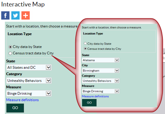 Select location type "Census tract data by City"