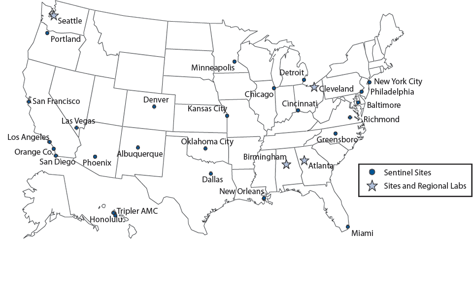 Figure 26. Gonococcal Isolate Surveillance Project (GISP)—Location of Participating Sentinel Sites and Regional Laboratories, United States, 2009