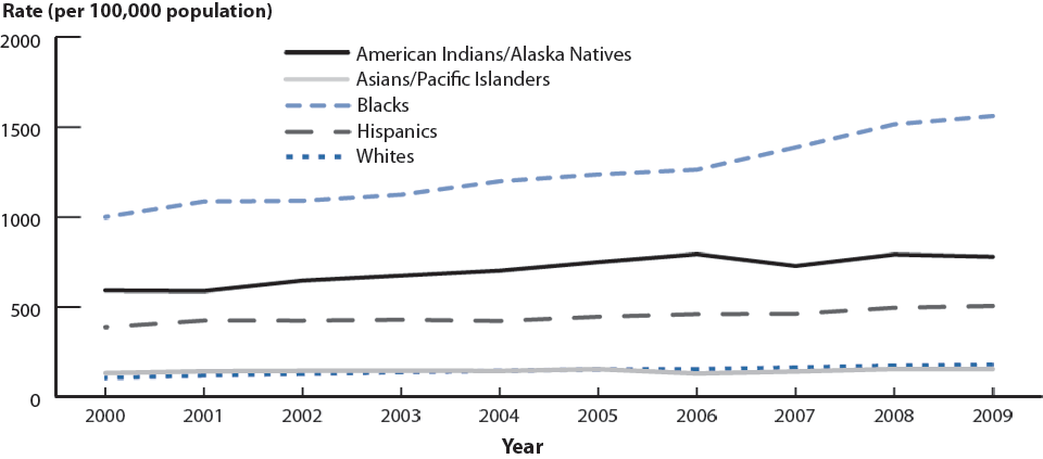 Figure 6. Chlamydia—Rates by Race/Ethnicity, United States, 2000–2009