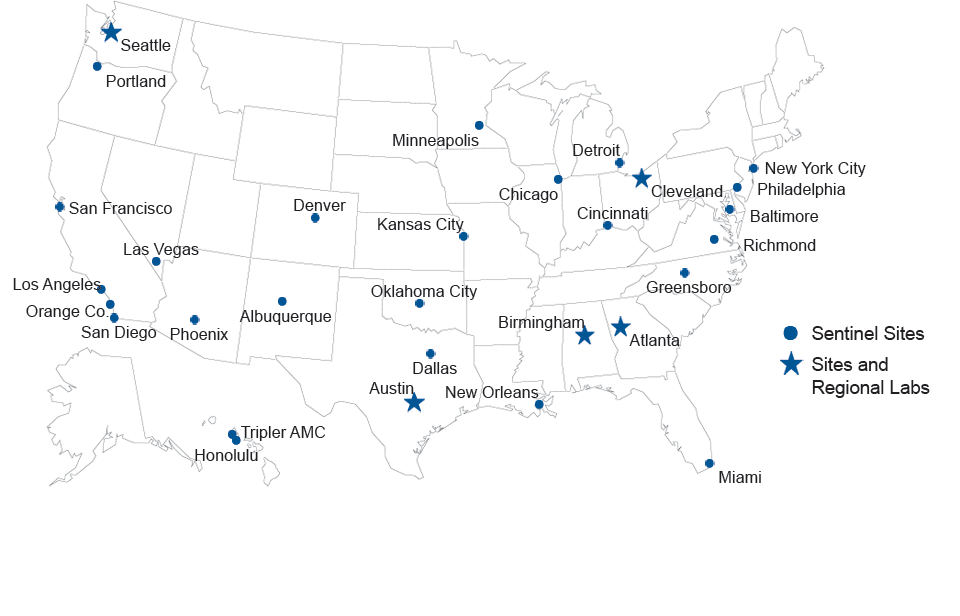 Figure 29. Location of Participating Sentinel Sites and Regional Laboratories, Gonococcal Isolate Surveillance Project (GISP) United States, 2011 