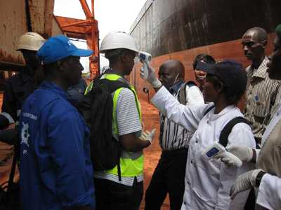 Health screening at the Conakry Maritime Port in Guinea. 