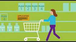 Illustration of woman with shopping cart in a store.