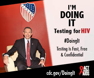 	Doing It banner. A man sitting in a chair in front of a red wall. I’m Doing It. Testing for HIV. Testing is Fast, Free & Confidential. cdc.gov/DoingIt #DoingIt Act Against AIDS