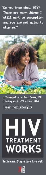 CDC Campaign banner of L'Orangelis, a person living with HIV since 1988: You know what, HIV? There are many things I still want to accomplish and you are not going to stop me, says L'Orangelis of San Juan, Puerto Rico. HIV Treatment Works. Get in Care. Stay in Care. Live Well. Hear her story at cdc.gov/HIVTreatmentWorks. A photo shows L'Orangelis lying on a blanket in a park.