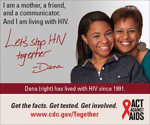 Let's Stop HIV Together Square Web Banner of Dena (Right) and Her Daughter. www.cdc.gov/actagainstaids