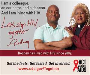 Let's Stop HIV Together Square Web Banner of Rodney and His Pastor. www.cdc.gov/actagainstaids