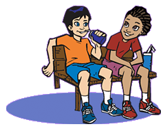 Two boys sitting and talking
