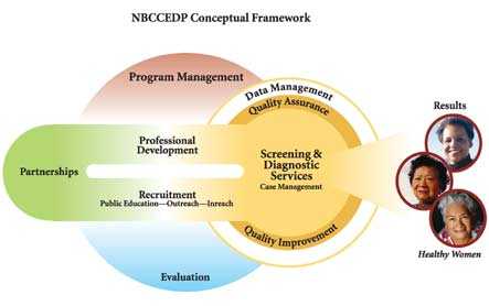 Diagram of the NBCCEDP Conceptual Framework