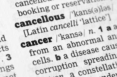 Photo of a dictionary showing the definition of cancer