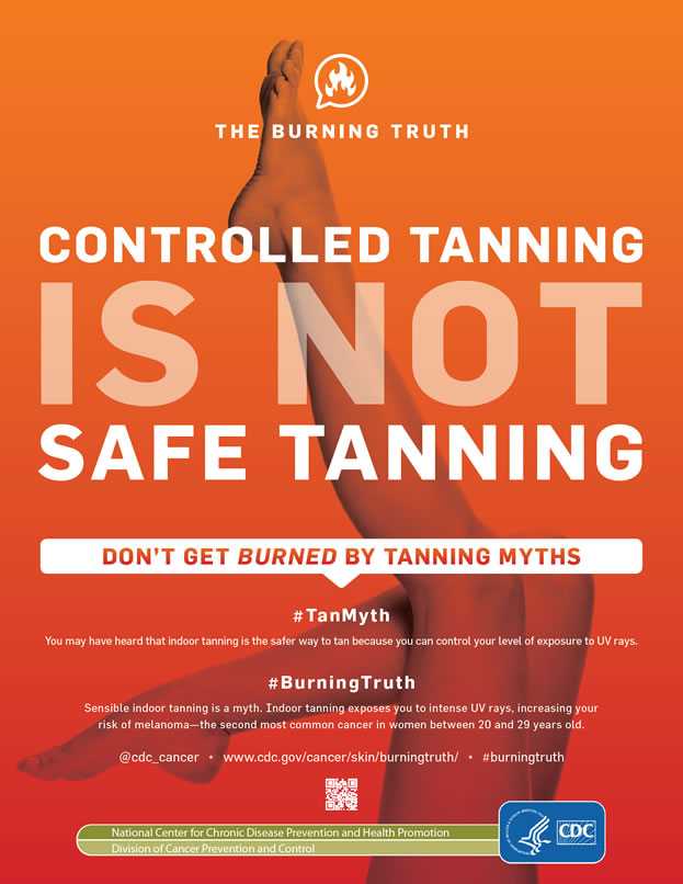 Poster titled Controlled Tanning Is Not Safe Tanning. The text on the poster is reproduced below.