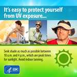 It's easy to protect yourself from UV exposure... Seek shade as much as possible between 10 a.m. and 4 p.m., which are peak times for sunlight.