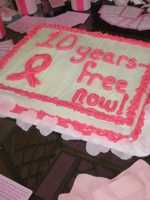Photo of cake at celebration for Connie Cornelius's 10th year cancer-free