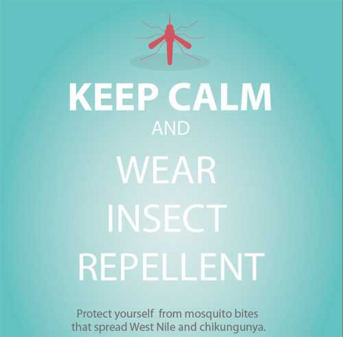 Poster - Keep calm and wear insect repellent.  Protect yourself from mosquito bites that spread West Nile and chikungunya