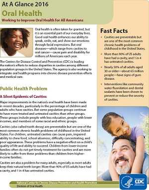 cover of Oral Health Working to Improve Oral Health for All Americans At A Glance 2016