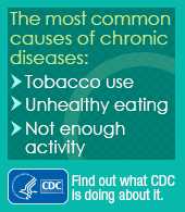 The most common causes of chronic diseases: tobacco use, unhealthy eating, and not enough activity. Find out what CDC is doing about it.