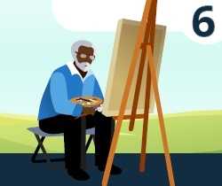 older man painting picture on easel