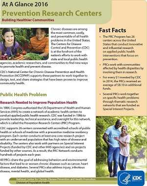 At a Glance 2016 Prevention Research Centers 