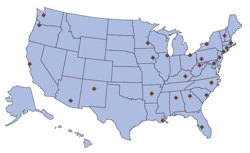 map of United States with locations of Prevention Research Centers