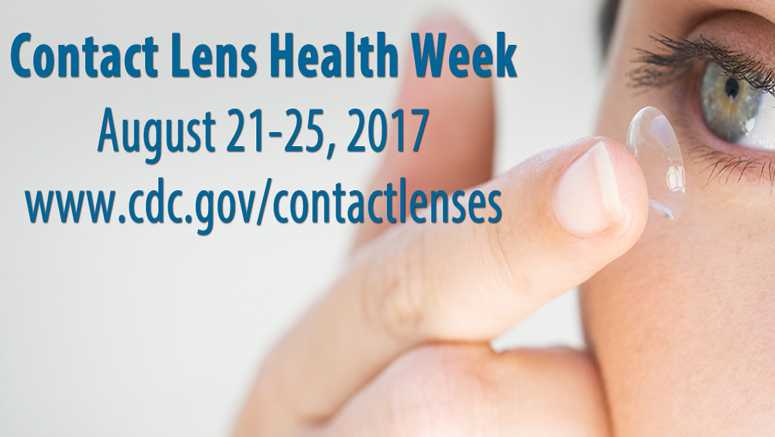 Contact Lens Health Week 2017. Woman with contact lens on fingertip close to her eye