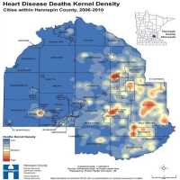 Heart Disease Deaths Kernel Density: Cities within Hennepin County, 2006-2010