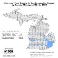 Five-year Total Deaths for Cardiovascular Diseaseby County, Michigan, 2004 to 2008