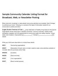 image of event sample community calendar listing