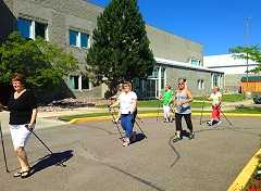 Participants in the Kalispell (Montana) Diabetes Prevention Program practice Nordic walking during one of the program’s sessions
