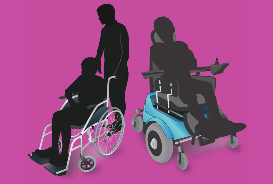 Silhouette of children in wheelchairs