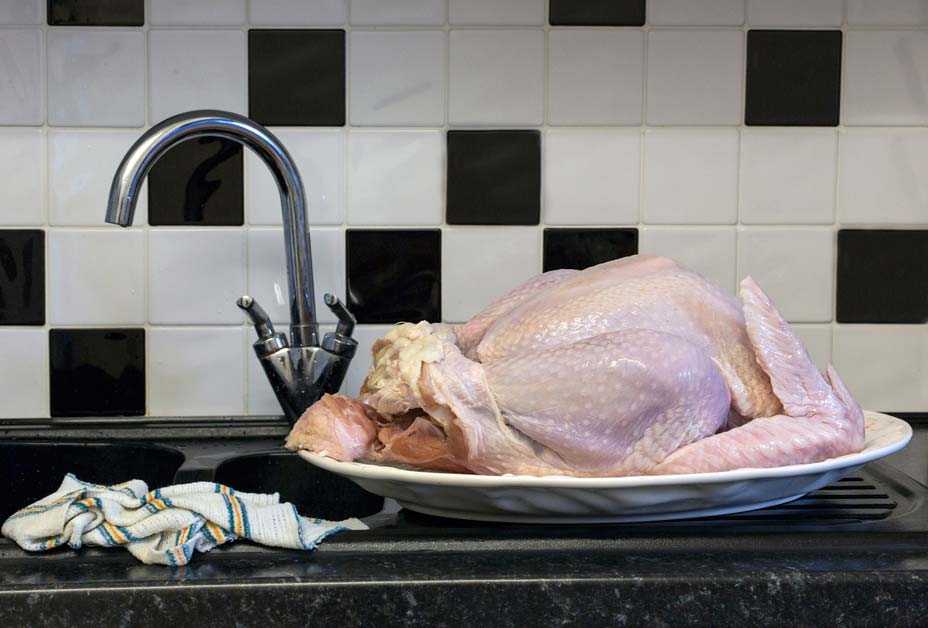 Raw turkey on counter