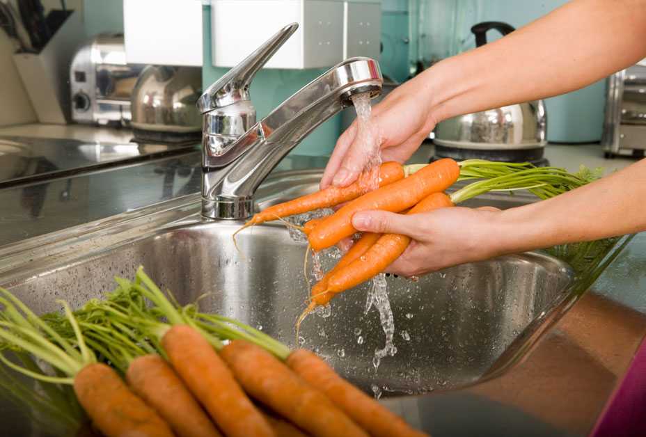 Woman washing carrots