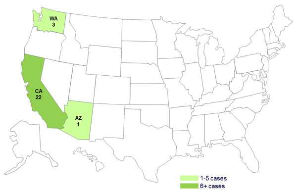 November 12, 2013 Case Count Map: Persons infected with the outbreak strain of E. coli O157:H7, by state
