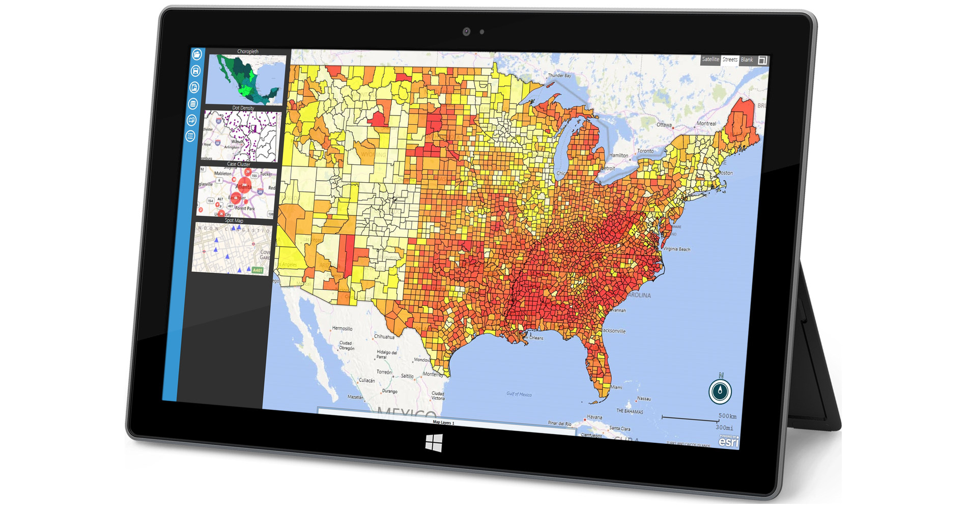  Módulo de mapas Epi Info ™ mostrado en Windows Surface