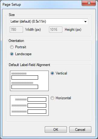 The page setup dialog contains standard settings such as orientation and size.
