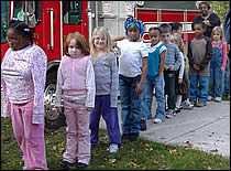 Photo of children in fire drill.
