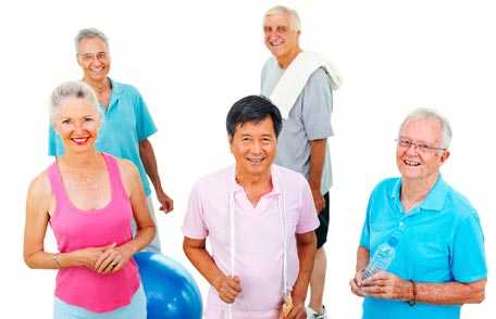Group of people with exercise equipment
