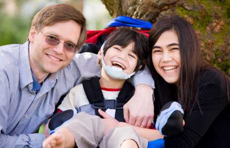 Child with cerebral palsy and his family