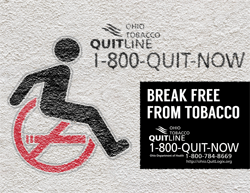 Graphic: Ohio Tobacco Quitline 1-800-QUIT-NOW. Break free from tobacco.