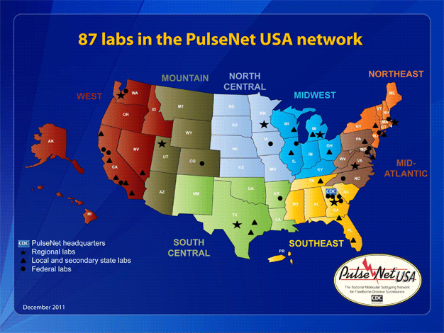 Map of 87 labs in the PulseNet USA network