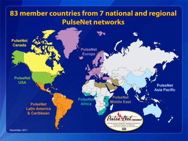Map: 83 member countries from 7 national and regional PulseNet networks