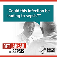 Graphic of doctor talking with patient, discussing if infection could be sepsis
