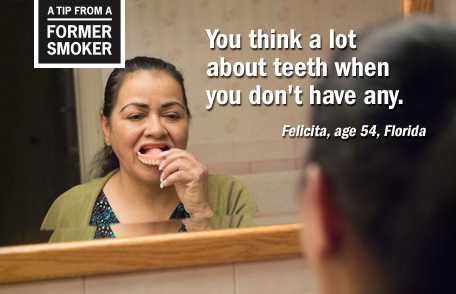 Smoker's Ad: You think a lot about teeth when you don't have any - Felicita, age 54, Florida