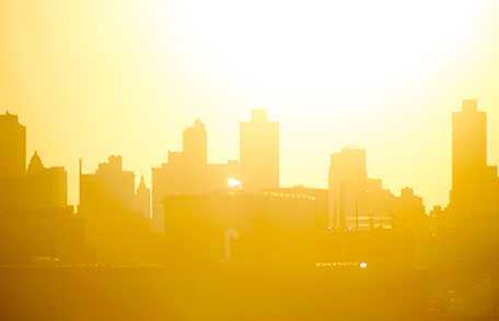City silhouette in extreme heat