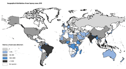 Map: Geographical distribution of new cases of Hansen’s disease reported to WHO in 2015