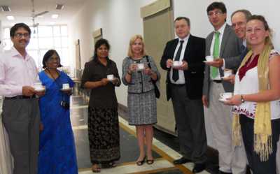 CDC Influenza Division team members at All India Institute of Medical Sciences in New Delhi , India for discussion on influenza vaccine studies in August 2011.